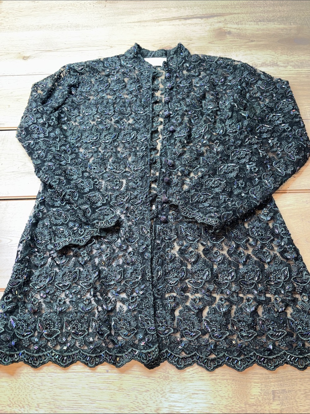 Women’s Vintage Cache Dark Green Lace Beaded Jacket Size Medium